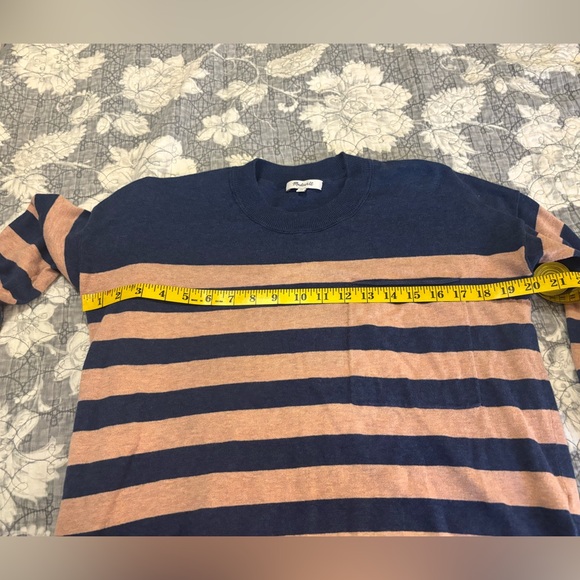 Madewell Lightweight Striped Crew Neck Single Pocket Cotton Blend Sweater - Picture 6 of 9